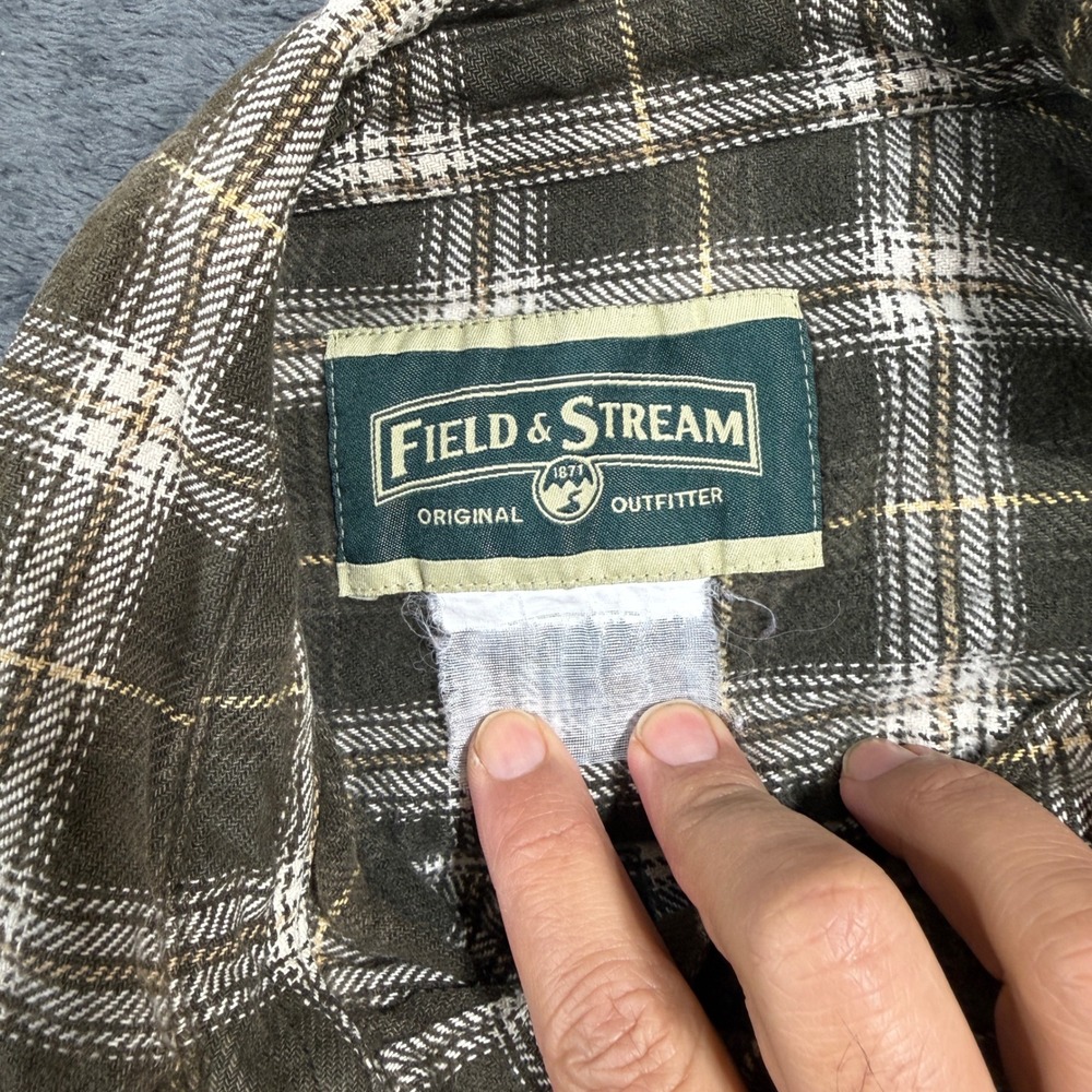 Field & Stream Flannel Shirt Mens XL Olive Green Plaid Long Sleeve Button Up - Picture 6 of 7